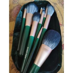 Luxury Enzo Ken 9pcs Professional Green Cosmetic Makeup Brushes Set With Case